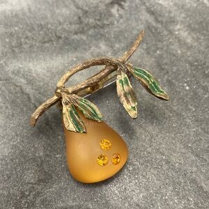 Vintage Austrian Crystal Lucite Green Pear Brooch